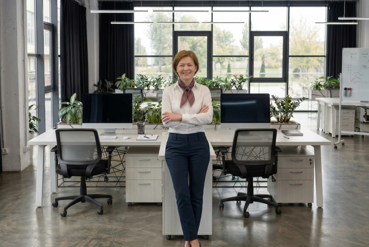 Professionelle Reinigungskraft in einem Büro in Graz